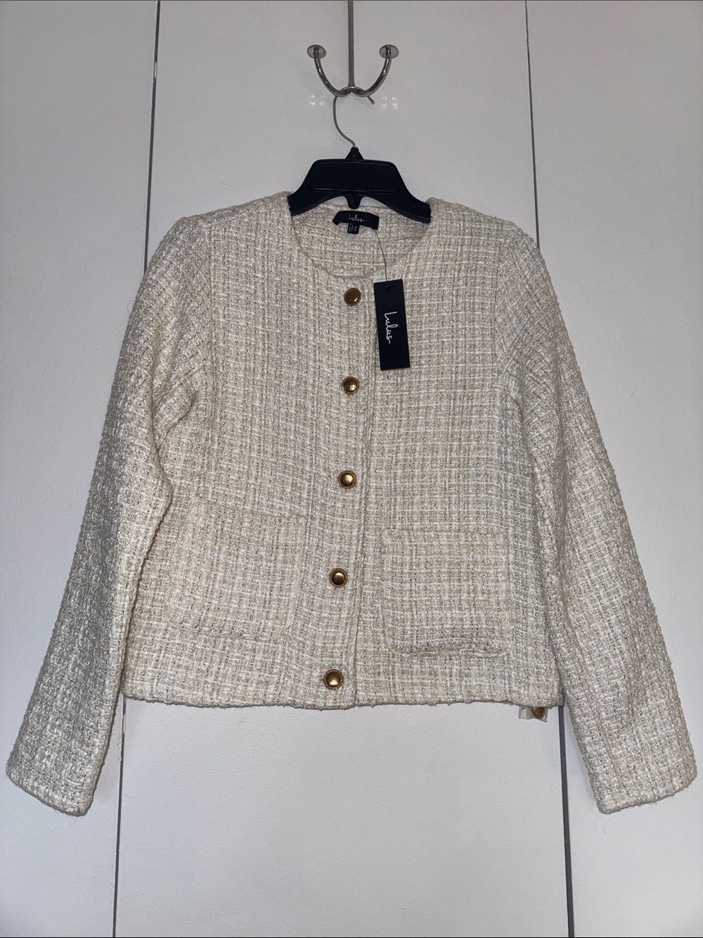 BRAND NEW! Lulu's Cream Tweed Jacket with Gold Buttons